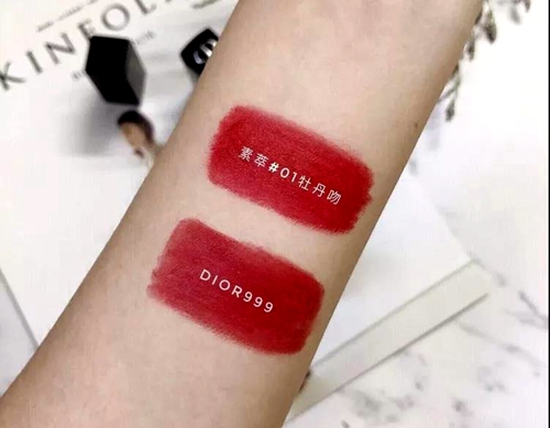 素萃01#牡丹吻与Dior 999试色对比
