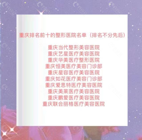 重庆排名前十的整形医院名单（排名不分先后）