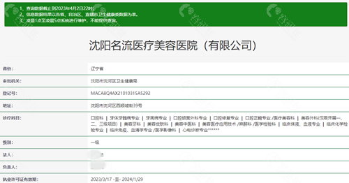 沈阳名流美容医院卫健委官网查询信息