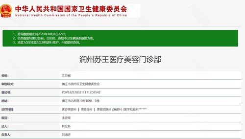 江苏镇江市润州苏王医疗美容门诊部查询信息