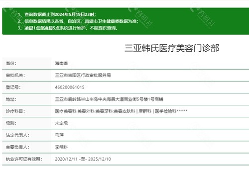 三亚韩氏医疗美容门诊部资质