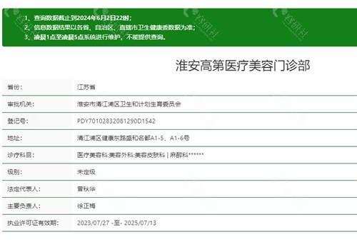 淮安高第医疗美容门诊部（淮安高第植发）资质