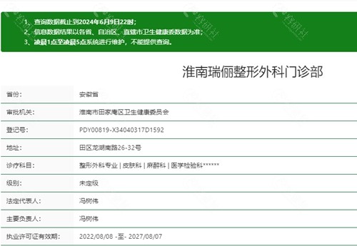 淮南瑞俪整形外科门诊部资质