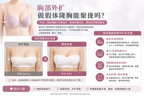 胸部外扩做假体隆胸能聚拢吗？